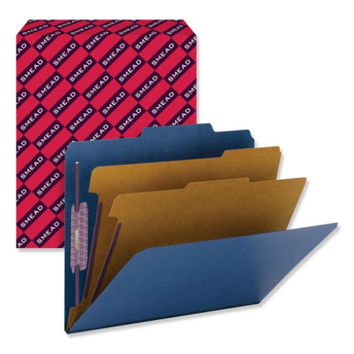 Picture of Six-Section Pressboard Top Tab Classification Folders, Six SafeSHIELD Fasteners, 2 Dividers, Letter Size, Dark Blue, 10/Box