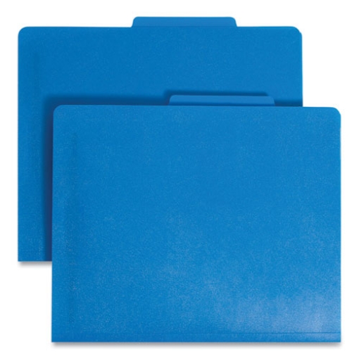 Picture of six-section poly classification folders, 2" expansion, 2 dividers, 6 fasteners, letter size, blue exterior, 10/box