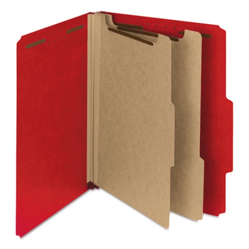 Picture of Recycled Pressboard Classification Folders, 2" Expansion, 2 Dividers, 6 Fasteners, Letter Size, Bright Red, 10/Box