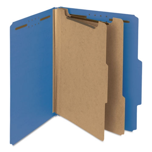 Picture of Recycled Pressboard Classification Folders, 2" Expansion, 2 Dividers, 6 Fasteners, Letter Size, Dark Blue, 10/Box