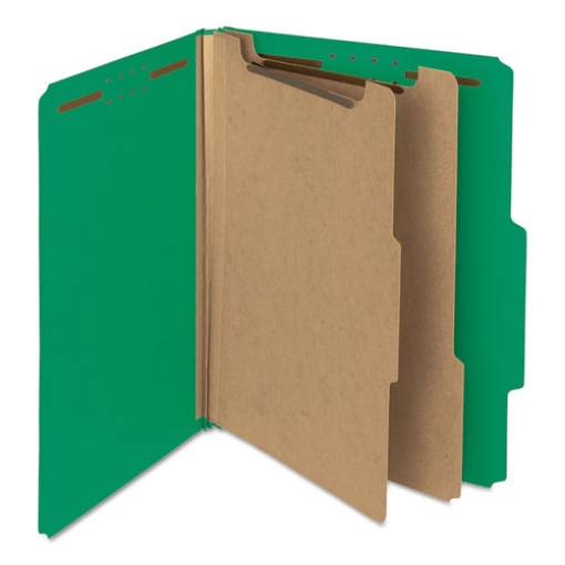 Picture of Recycled Pressboard Classification Folders, 2" Expansion, 2 Dividers, 6 Fasteners, Letter Size, Green Exterior, 10/Box