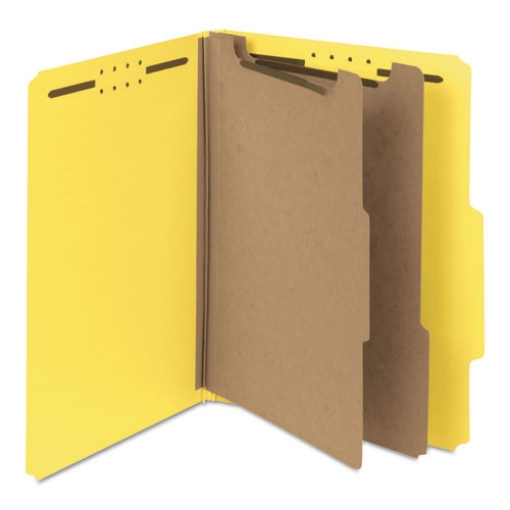 Picture of Recycled Pressboard Classification Folders, 2" Expansion, 2 Dividers, 6 Fasteners, Letter Size, Yellow Exterior, 10/Box