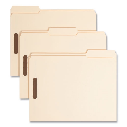 Picture of Top Tab Fastener Folders, 1/3-Cut Tabs: Assorted, 0.75" Expansion, 2 Fasteners, Letter Size, Manila Exterior, 50/Box