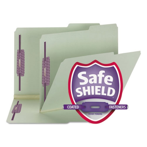 Picture of Recycled Pressboard Folders, Two SafeSHIELD Coated Fasteners, 2/5-Cut: Right, 2" Expansion, Letter Size, Gray-Green, 25/Box