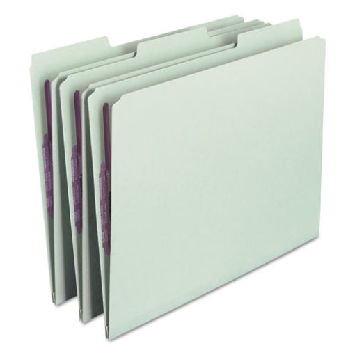 Picture of Recycled Pressboard Fastener Folders, 1/3-Cut Tabs, Two SafeSHIELD Fasteners, 1" Expansion, Letter Size, Gray-Green, 25/Box