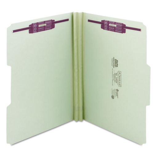 Picture of Recycled Pressboard Fastener Folders, 1/3-Cut Tabs, Two SafeSHIELD Fasteners, 2" Expansion, Letter Size, Gray-Green, 25/Box