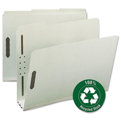 Picture of recycled pressboard fastener folders, 3" expansion, 2 fasteners, letter size, gray-green exterior, 25/box