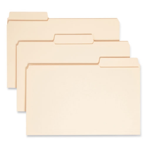 Picture of SuperTab Reinforced Guide Height Top Tab Folders, 1/3-Cut Tabs: Assorted, Legal Size, 0.75" Expansion, Manila, 100/Box