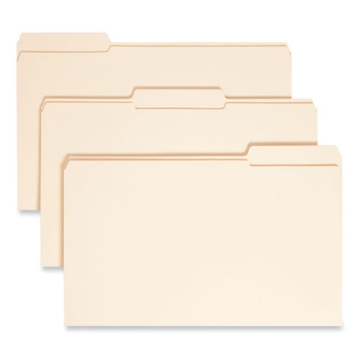 Picture of Reinforced Tab Manila File Folders, 1/3-Cut Tabs: Assorted, Legal Size, 0.75" Expansion, 14-pt Manila, 100/Box