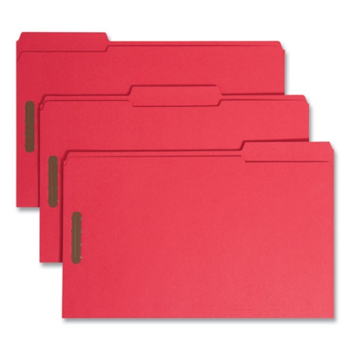 Picture of Top Tab Colored Fastener Folders, 0.75" Expansion, 2 Fasteners, Legal Size, Red Exterior, 50/Box