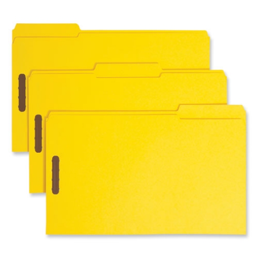 Picture of Top Tab Colored Fastener Folders, 0.75" Expansion, 2 Fasteners, Legal Size, Yellow Exterior, 50/Box