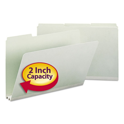 Picture of Expanding Recycled Heavy Pressboard Folders, 1/3-Cut Tabs: Assorted, Legal Size, 2" Expansion, Gray-Green, 25/Box