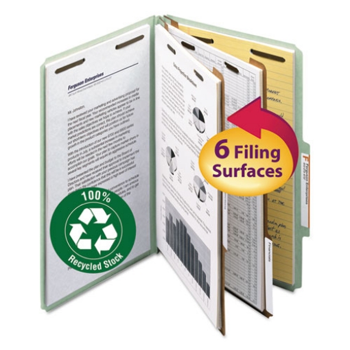 Picture of Recycled Pressboard Classification Folders, 2" Expansion, 2 Dividers, 6 Fasteners, Legal Size, Gray-Green, 10/Box