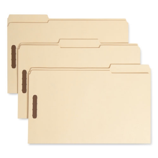 Picture of Top Tab Fastener Folders, 1/3-Cut Tabs: Assorted, 0.75" Expansion, 2 Fasteners, Letter Size, Manila Exterior, 50/Box