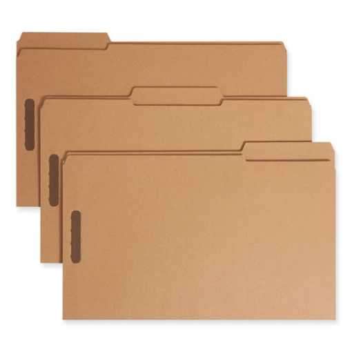 Picture of Top Tab Fastener Folders, 1/3-Cut Tabs: Assorted, 0.75" Expansion, 2 Fasteners, Legal Size, Kraft Exterior, 50/Box