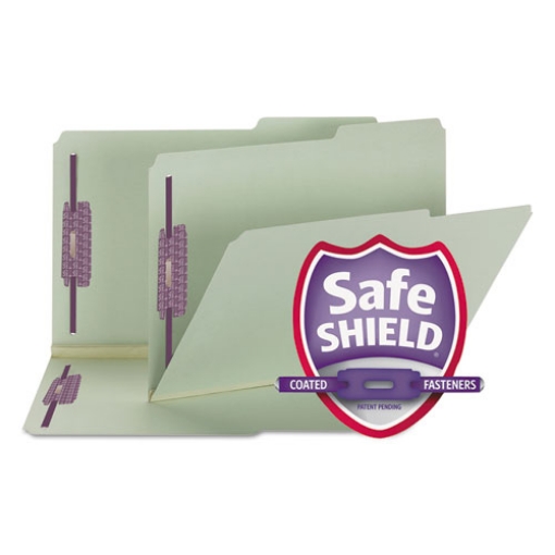 Picture of Recycled Pressboard Folders, Two SafeSHIELD Coated Fasteners, 2/5-Cut: Right, 2" Expansion, Legal Size, Gray-Green, 25/Box