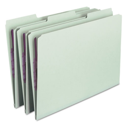 Picture of Recycled Pressboard Fastener Folders, 1/3-Cut Tabs, Two SafeSHIELD Fasteners, 1" Expansion, Legal Size, Gray-Green, 25/Box