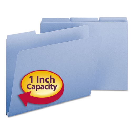 Picture of Expanding Recycled Heavy Pressboard Folders, 1/3-Cut Tabs: Assorted, Letter Size, 1" Expansion, Blue, 25/Box