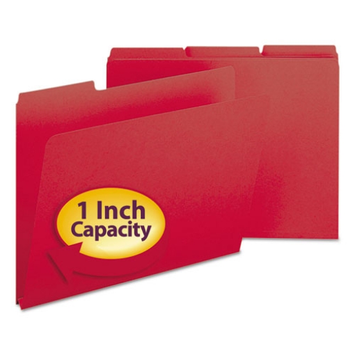 Picture of Expanding Recycled Heavy Pressboard Folders, 1/3-Cut Tabs: Assorted, Letter Size, 1" Expansion, Bright Red, 25/Box