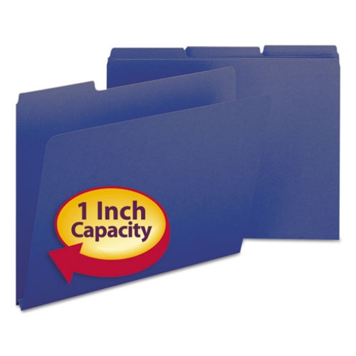 Picture of Expanding Recycled Heavy Pressboard Folders, 1/3-Cut Tabs: Assorted, Letter Size, 1" Expansion, Dark Blue, 25/Box