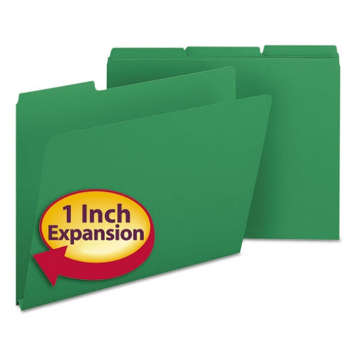 Picture of Expanding Recycled Heavy Pressboard Folders, 1/3-Cut Tabs: Assorted, Letter Size, 1" Expansion, Green, 25/Box