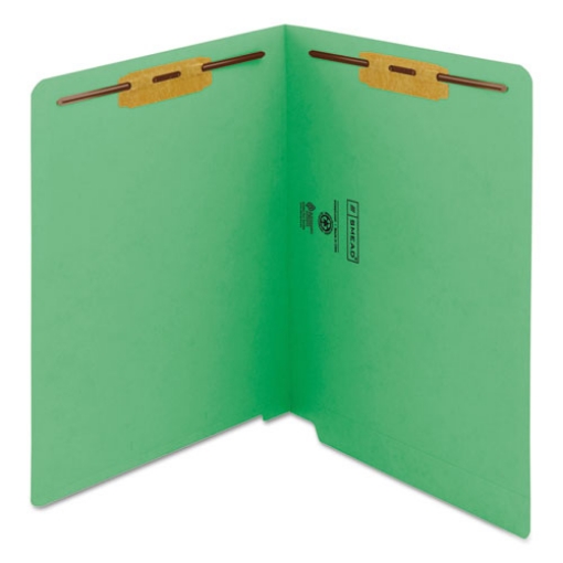 Picture of Heavyweight Colored End Tab Fastener Folders, 0.75" Expansion, 2 Fasteners, Letter Size, Green Exterior, 50/Box