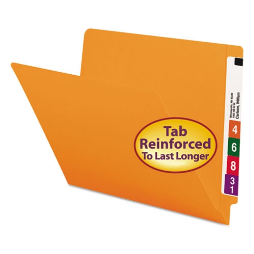 Picture of Shelf-Master Reinforced End Tab Colored Folders, Straight Tabs, Letter Size, 0.75" Expansion, Orange, 100/Box