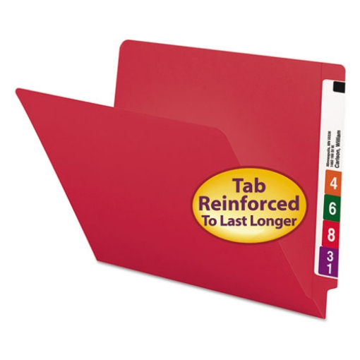 Picture of Shelf-Master Reinforced End Tab Colored Folders, Straight Tabs, Letter Size, 0.75" Expansion, Red, 100/Box