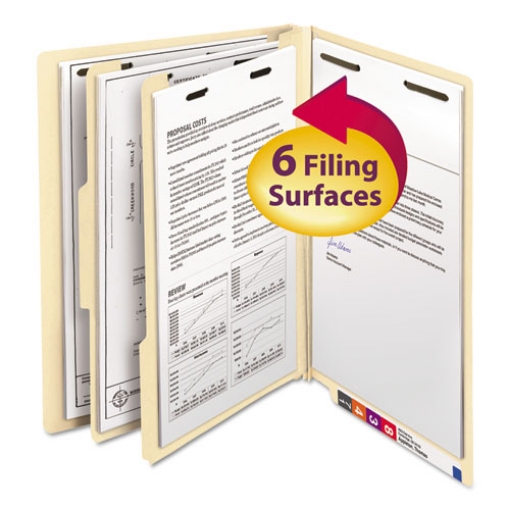 Picture of Manila End Tab Classification Folders, 2" Expansion, 2 Dividers, 6 Fasteners, Letter Size, Manila Exterior, 10/Box