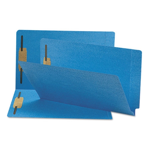 Picture of Heavyweight Colored End Tab Fastener Folders, 0.75" Expansion, 2 Fasteners, Legal Size, Blue Exterior, 50/Box