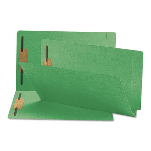 Picture of Heavyweight Colored End Tab Fastener Folders, 0.75" Expansion, 2 Fasteners, Legal Size, Green Exterior, 50/Box