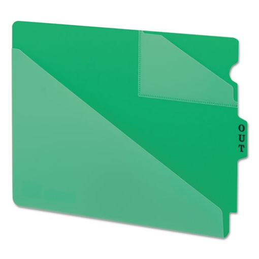 Picture of End Tab Poly Out Guides, Two-Pocket Style, 1/3-Cut End Tab, Out, 8.5 X 11, Green, 50/box