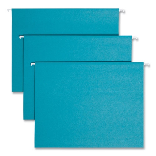 Picture of Colored Hanging File Folders with 1/5 Cut Tabs, Letter Size, 1/5-Cut Tabs, Teal, 25/Box