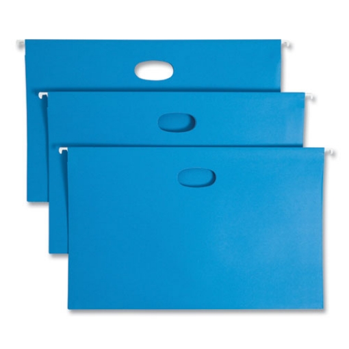 Picture of Hanging Pockets with Full-Height Gusset, 1 Section, 3" Capacity, Legal Size, 1/5-Cut Tabs, Sky Blue, 25/Box