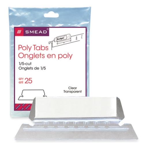 Picture of Poly Index Tabs and Inserts For Hanging File Folders, 1/5-Cut, White/Clear, 2.25" Wide, 25/Pack