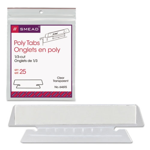 Picture of Poly Index Tabs and Inserts For Hanging File Folders, 1/3-Cut, White/Clear, 3.5" Wide, 25/Pack