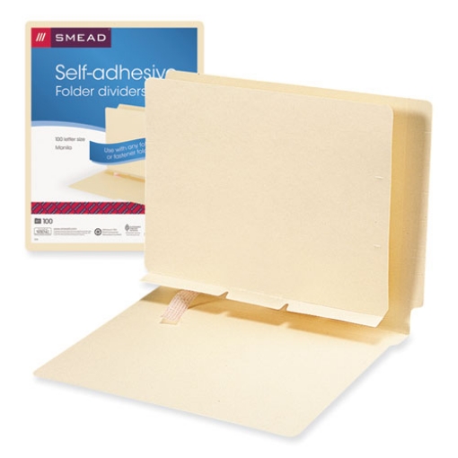 Picture of Self-Adhesive Folder Dividers for Top/End Tab Folders, Prepunched for Fasteners, 1 Fastener, Letter Size, Manila, 100/Box