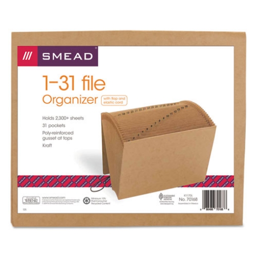 Picture of Indexed Expanding Kraft Files, 31 Sections, Elastic Cord Closure, 1/15-Cut Tabs, Letter Size, Kraft