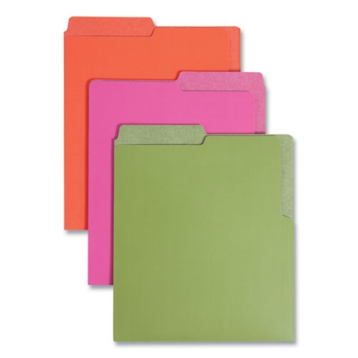 Picture of Organized Up Heavyweight Vertical File Folders, 1/2-Cut Tabs, Letter Size, Assorted: Fuchsia/orange/peridot Green, 6/pack