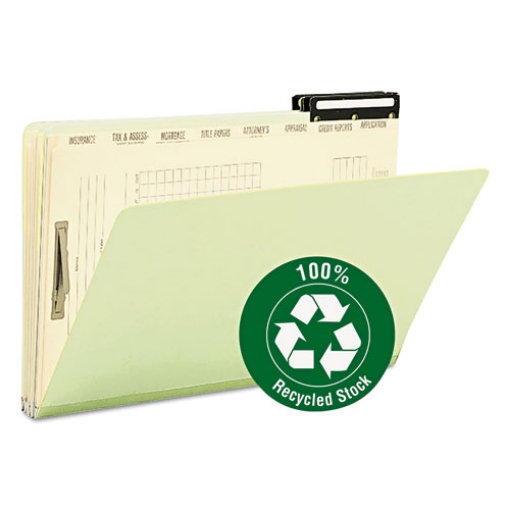 Picture of pressboard mortgage folders, 1" expansion, 8 dividers, 1 fastener, legal size, green exterior, 10/box