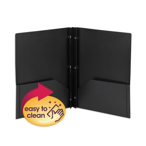 Picture of Poly Two-Pocket Folder With Fasteners, 180-Sheet Capacity, 11 X 8.5, Black, 25/box