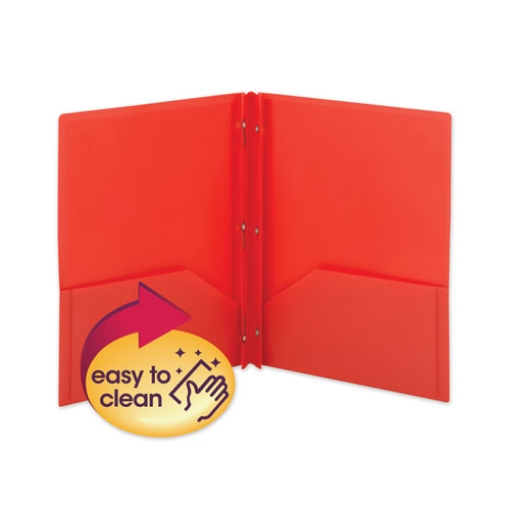 Picture of Poly Two-Pocket Folder With Fasteners, 180-Sheet Capacity, 11 X 8.5, Red, 25/box