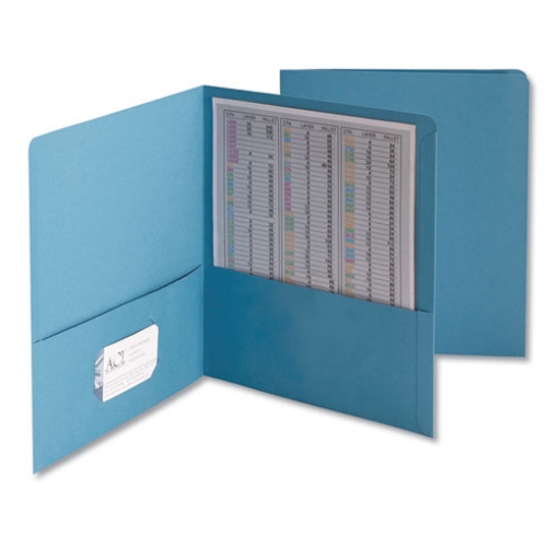 Picture of Two-Pocket Folder, Embossed Leather Grain Paper, 100-Sheet Capacity, 11 X 8.5, Blue, 25/box