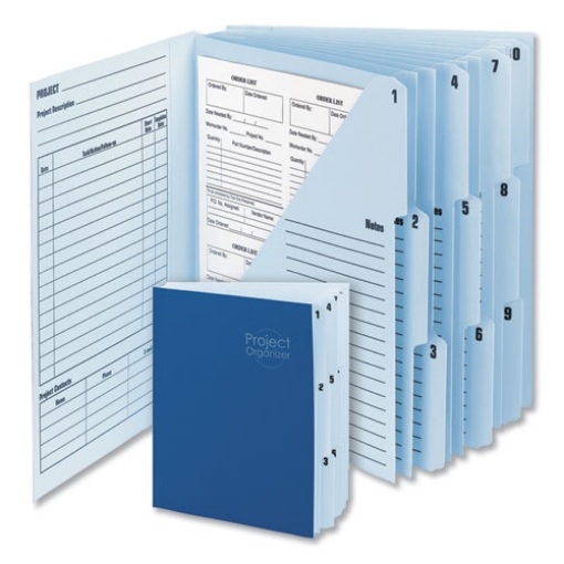 Picture of 10-Pocket Project Organizer with Indexed Tabs (1-10), 10 Sections, Unpunched, 1/3-Cut Tabs, Letter Size, Lake Blue/Navy Blue