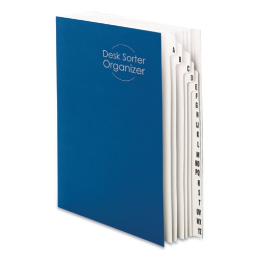 Picture of Deluxe Expandable Indexed Desk File/Sorter, Reinforced Tabs, 20 Dividers, Alpha Index, Letter Size, Dark Blue Cover