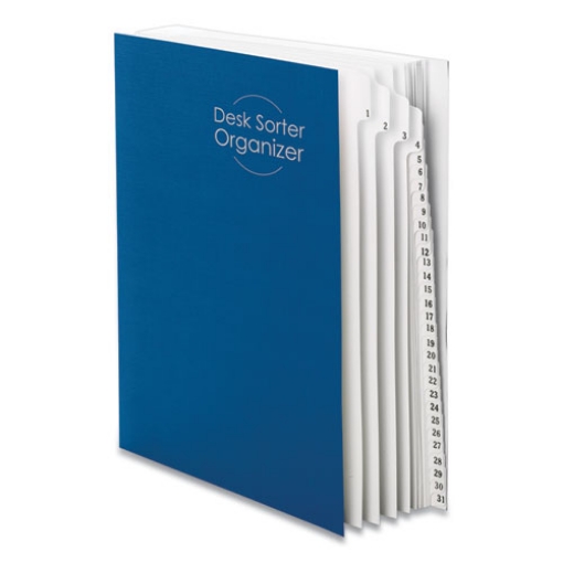 Picture of Deluxe Expandable Indexed Desk File/Sorter, 31 Dividers, Date Index, Letter Size, Dark Blue Cover