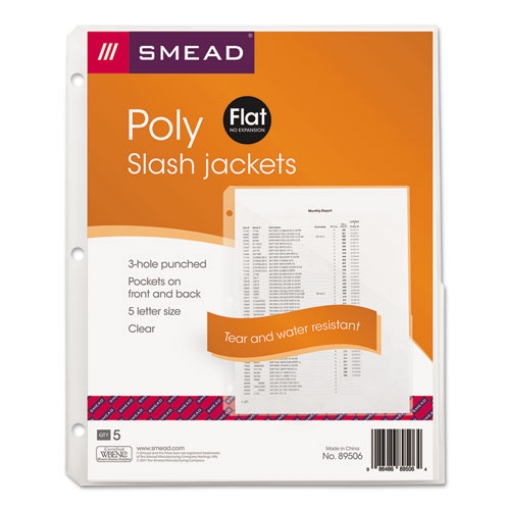 Picture of Organized Up Poly Slash Jackets, 2-Sections, Letter Size, Clear, 5/pack