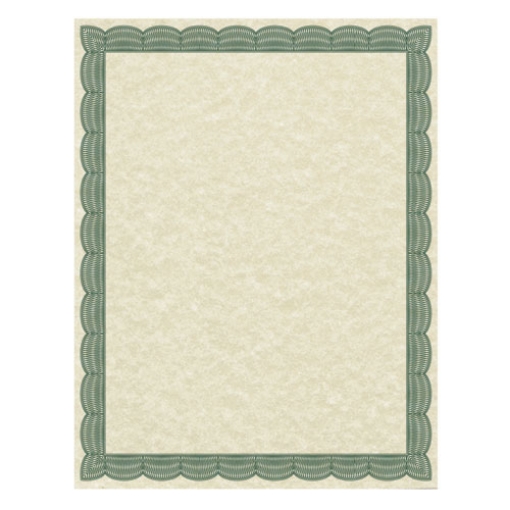 Picture of Parchment Certificates, Traditional, 8.5 X 11, Ivory With Green Border, 50/pack