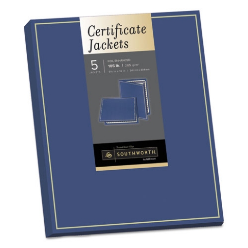 Picture of Certificate Jacket, Navy/Gold Border, 88-lb Felt Finish Stock, 12 x 9.5, 5/Pack