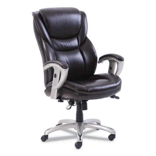 Picture of Emerson Executive Task Chair, Supports Up To 300 Lb, 19" To 22" Seat Height, Brown Seat/back, Silver Base